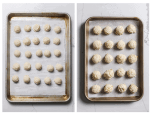 Forming cookie balls with the coconut batter.