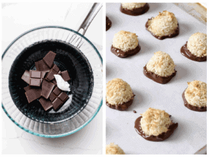 melting dark chocolate and coconut oil, and dipping each cookie into the chocolate.