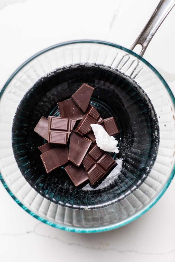 Chocolate and coconut oil in a double boiler.