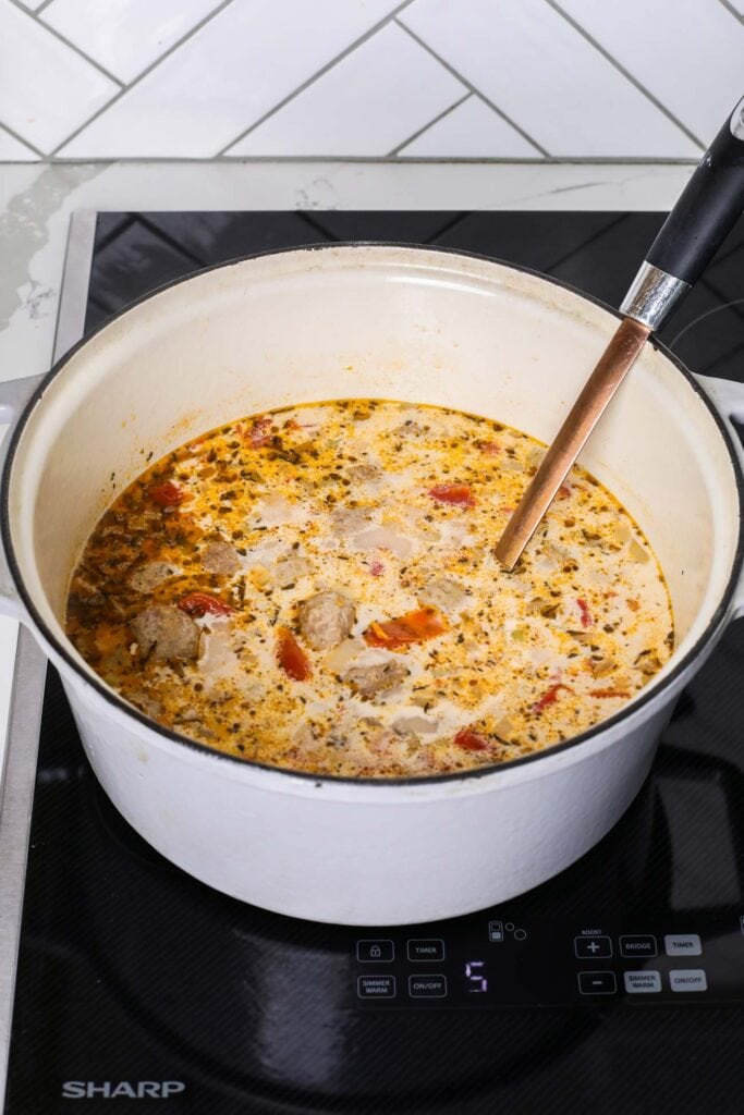 Cream added into the soup broth.