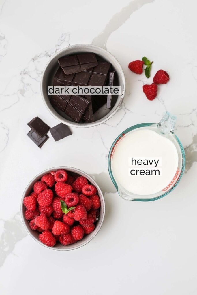 The ingredients to make a chocolate ganache filling.