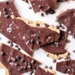 Protein cookie dough bark broken into smaller pieces.